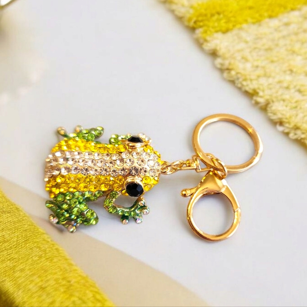 Frog Bag Charm and Keychain with Crystals